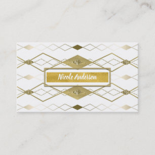 Tarjeta De Visita Blanco y Diamante Dorado Glamour Moderno Clásico E