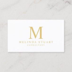 Tarjeta De Visita Blanco y monograma elegante del oro