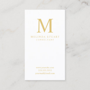 Tarjeta De Visita Blanco y monograma elegante del oro