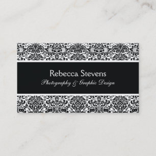 Tarjeta de visita blanco y negro del damasco