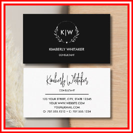 Tarjeta De Visita Blanco y negro | Monograma de Iniciales Modernas