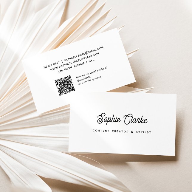 Tarjeta De Visita Blanco y negro | Script retro con código QR (Subido por el creador)