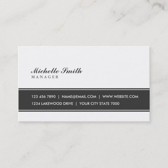 Tarjeta De Visita Blanco y negro simple llano elegante profesional (Anverso)