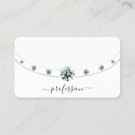 Tarjeta De Visita Blanco y plateado a la moda con diamantes monogram