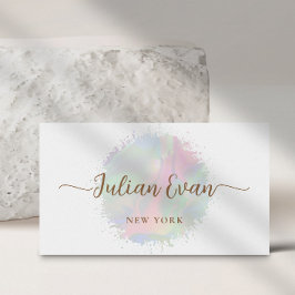 Tarjeta De Visita Blando Pastel Acuarela Holográfico Script Blanco