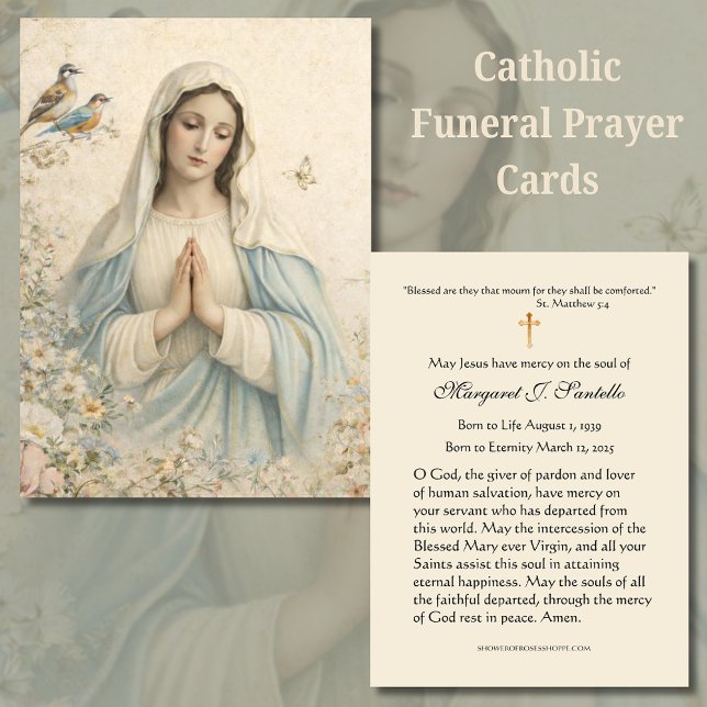 Tarjeta De Visita Blessed Mary Catholic Funeral Memorial Holy Card - (Subido por el creador)