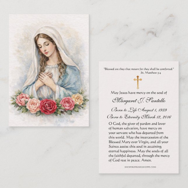 Tarjeta De Visita Blessed Mary Catholic Funeral Memorial Holy Card - (Anverso / Reverso)