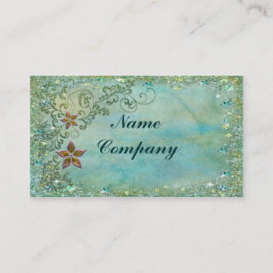 Tarjeta De Visita Bling floral en el azul de Turquise