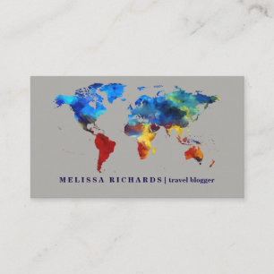 Tarjeta De Visita Blog colorido del viaje del mapa del mundo