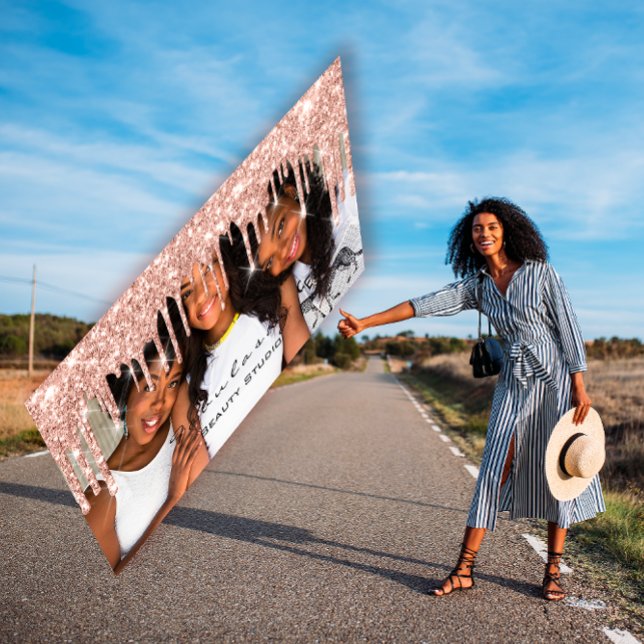 Tarjeta De Visita Blogger de maquillaje MUA golpea foto de Rosa de g (Makeup Blogger MUA Lashes Glitter Drips Rose Photo Business Card)