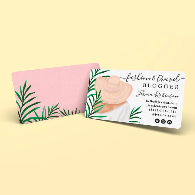 Tarjeta De Visita Bloguero del ilustracion de moda de hojas de palma (Subido por el creador)