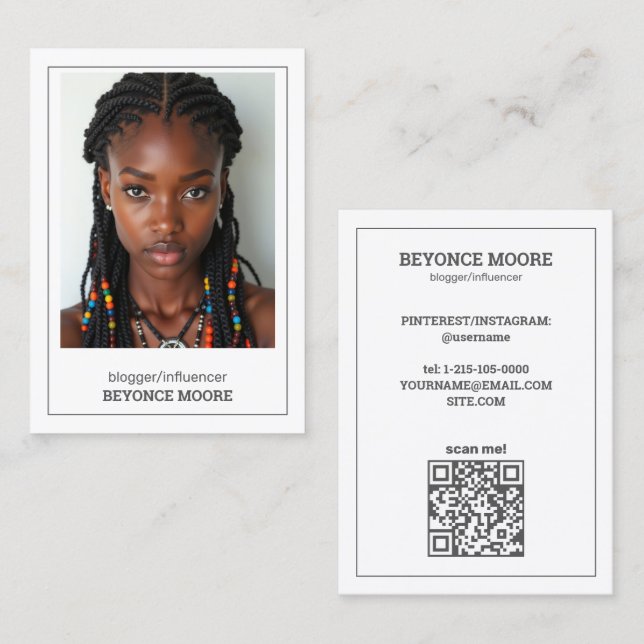 Tarjeta De Visita Bloguero influyente Personalizado QR y Foto (Anverso / Reverso)
