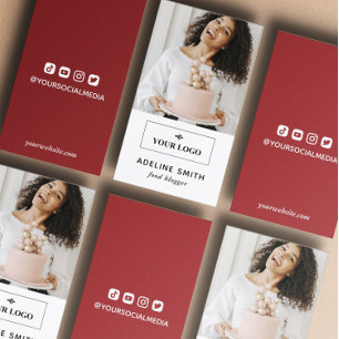Tarjeta De Visita Bloguero Rojo Influenció Foto y Logo En Medios Soc
