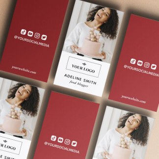 Tarjeta De Visita Bloguero Rojo Influenció Foto y Logo En Medios Soc