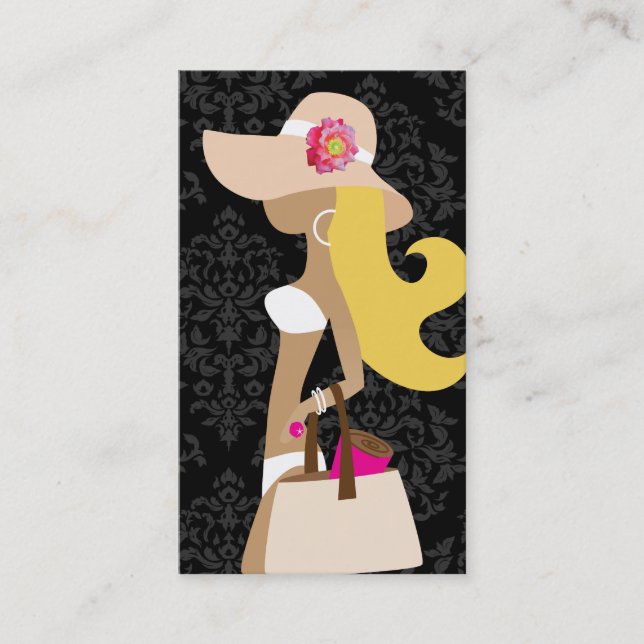 Tarjeta De Visita Blonde floral del fashionista del rosa del bikini (Anverso)