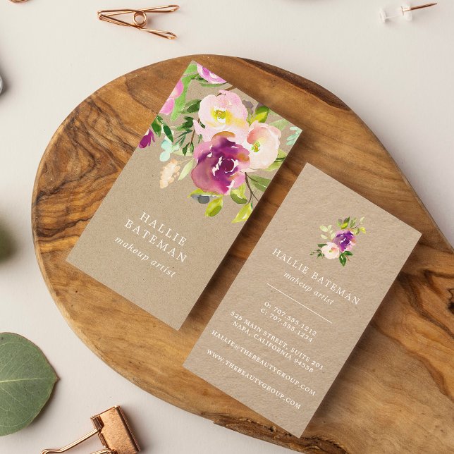 Tarjeta De Visita Bloom vibrante | Kraft floral de acuarela rústica (Subido por el creador)