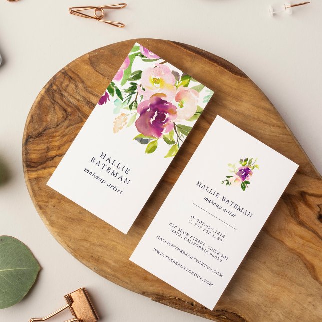 Tarjeta De Visita Bloom vibrante | Moderna acuarela floral vertical (Subido por el creador)
