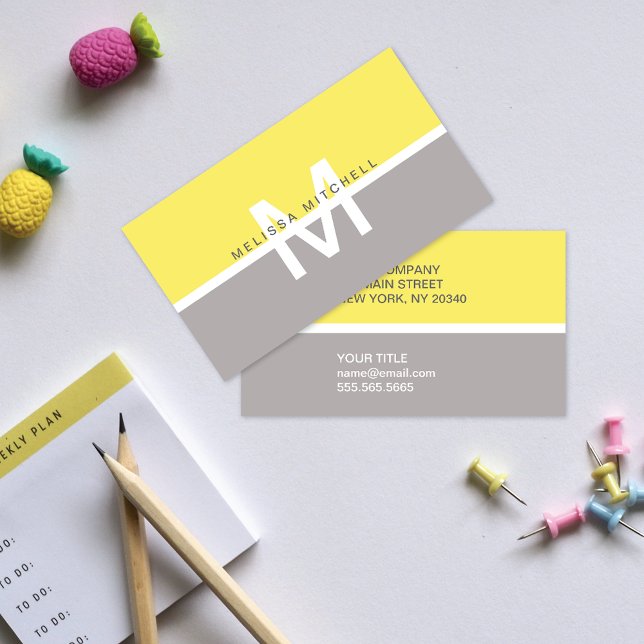 Tarjeta De Visita Bloque de color amarillo monograma (Subido por el creador)