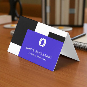 Tarjeta De Visita Bloque de color moderno simple: azul, negro y blan