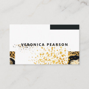 Tarjeta De Visita Bloque de color negro y dorado moderno con estampa