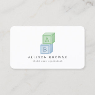 Tarjeta De Visita Bloques de bebé Monograma Cuidados de niños, Tarje