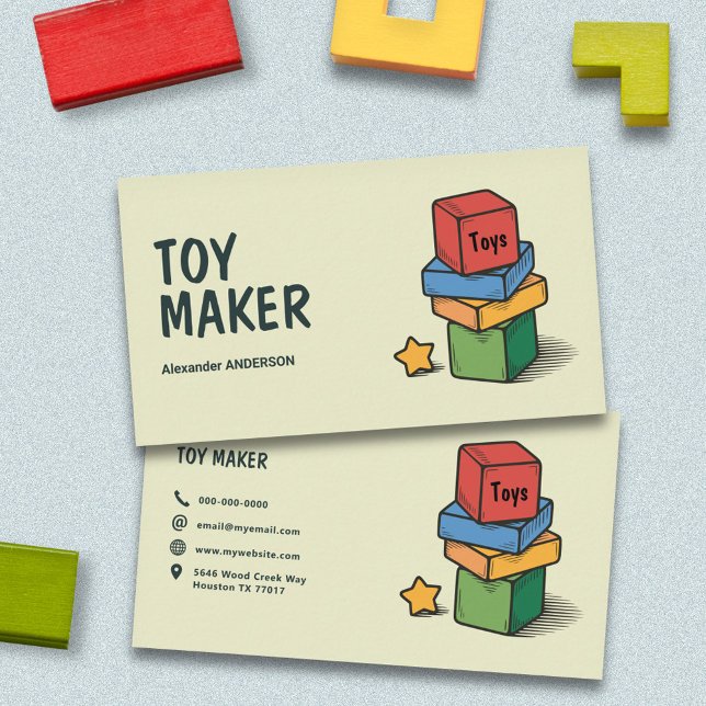 Tarjeta De Visita Bloques de madera - Fabricante de juguetes (Wooden Blocks - Toy Maker Business Card)