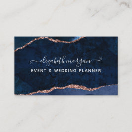 Tarjeta De Visita Blue Agate Marble Rosa Gold Watercolor Script