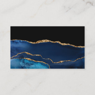 Tarjeta De Visita Blue Agate Marble Shiny Golden Purpurina Moda Glam