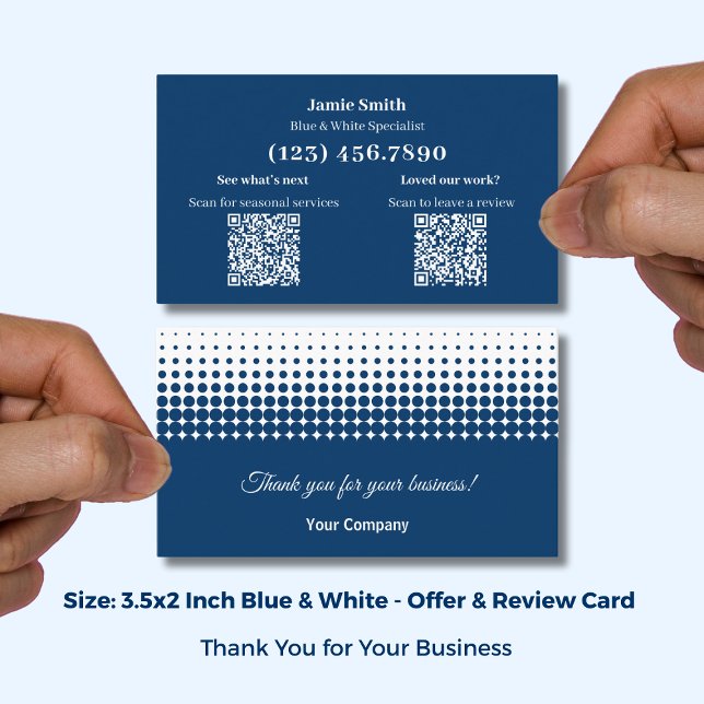 Tarjeta De Visita Blue and White - Thank You with Review Prompt (Blue and White - Thank You with Review Prompt Business Card; Size 3.5x2 Inch (US) )