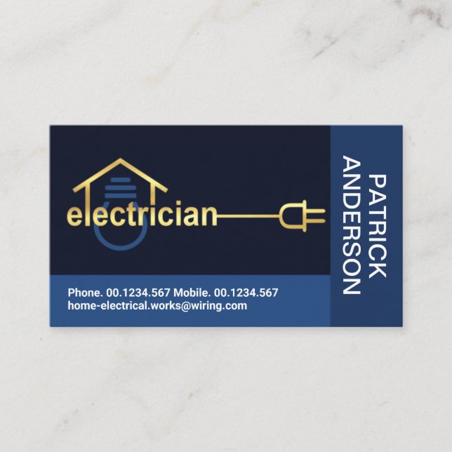 Tarjeta De Visita Blue Blocks Gold Electrician Wiring (Anverso)