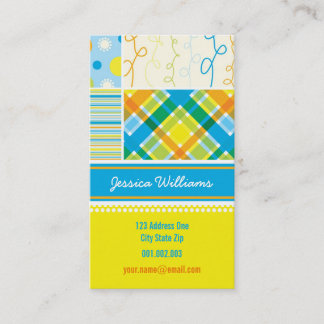Tarjeta De Visita Blue Checks Stripes puntos Scribbles Patrón combin