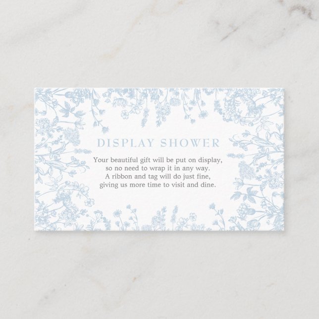 Tarjeta De Visita Blue Chinoiserie floral Display Shower Card (Anverso)
