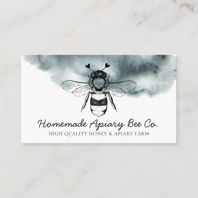 Tarjeta De Visita Blue Cloudy Heart Apiary Honey Bee (Anverso)