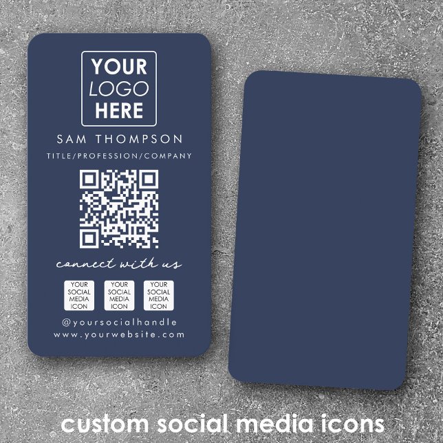 Tarjeta De Visita Blue Connect with Us Social Media QR Code Logo (Co (Blue Connect with Us Social Media QR Code Logo Business Card)