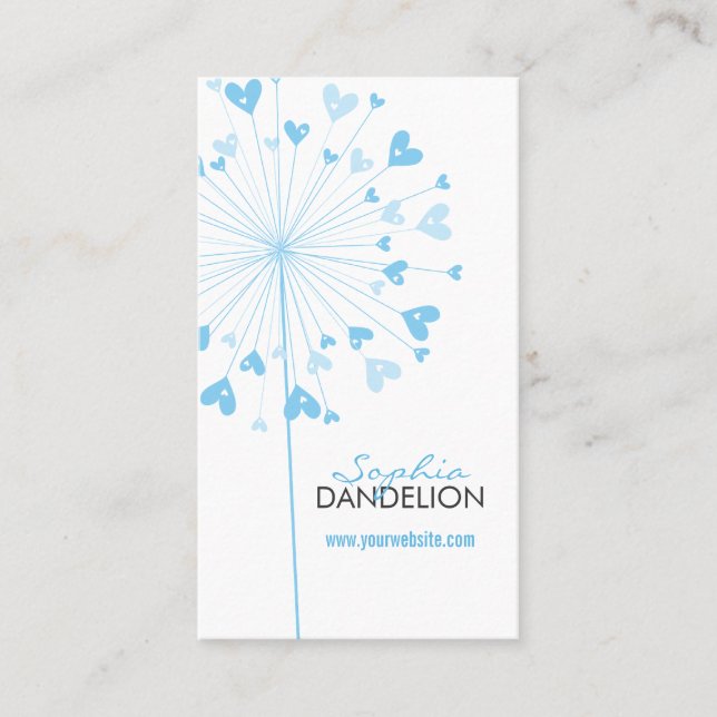 Tarjeta De Visita Blue Dandelions Love Hearts Whimsical Profile Card (Anverso)