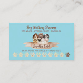 Tarjeta De Visita Blue Dog Walker Loyalty Discount Paw