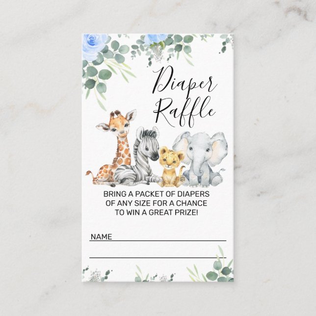 Tarjeta De Visita Blue Eucalyptus Safari Baby Shower Diaper Raffle (Anverso)