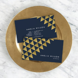 Tarjeta De Visita Blue Faux Gold Triangels Eventos en los medios soc