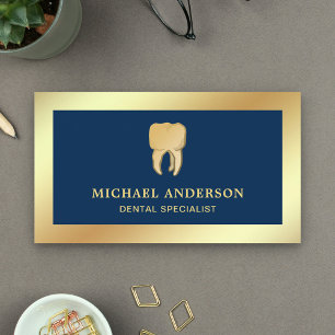 Tarjeta De Visita Blue Faux Relieve metalizado dorado Tooth Dental C
