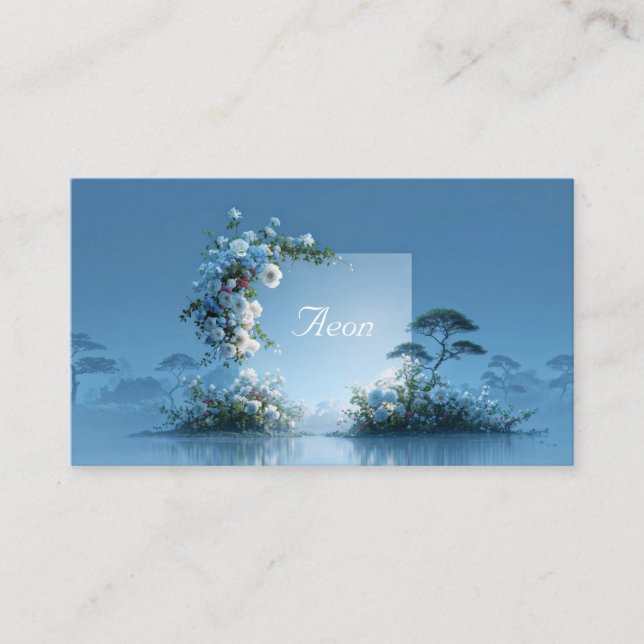 Tarjeta De Visita Blue Floral Arch Misty Waterscape Minimalist (Anverso)