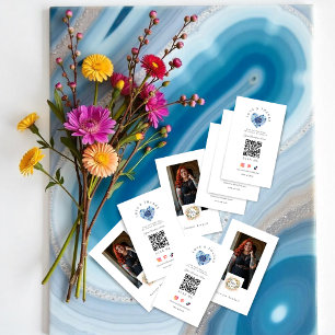 Tarjeta De Visita Blue Floral Heart Love & Thanks Business Support 