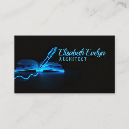 Tarjeta De Visita Blue Glow of Wisdom: Pen and Book in Darkness