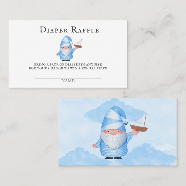 Tarjeta De Visita Blue Gnome Nubes de vela Diaper Baby Raffle (Anverso / Reverso)