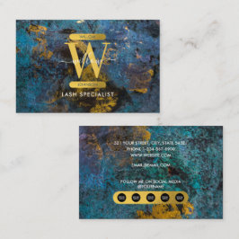 Tarjeta De Visita Blue & Gold Agate Geode Glitter Monogram Marble