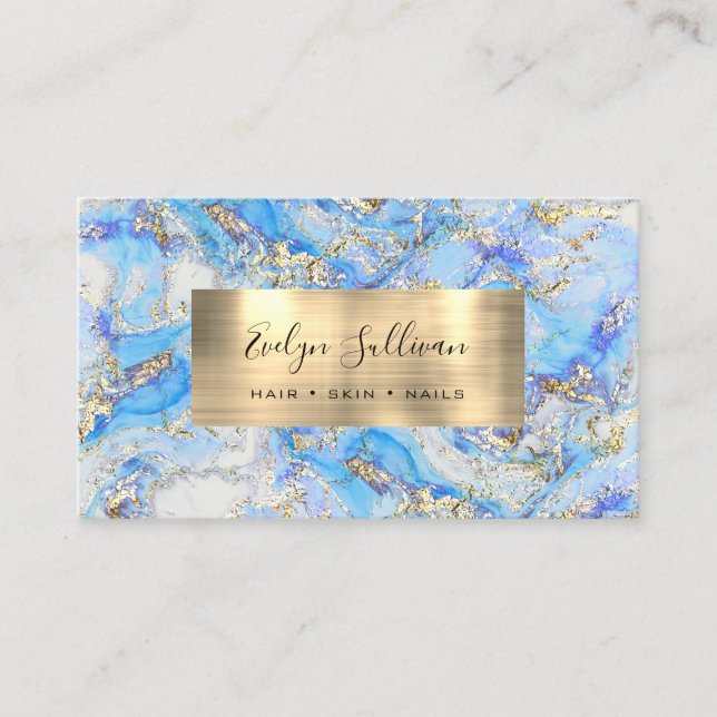 Tarjeta de visita Blue Gold Fluid Marble (Anverso)