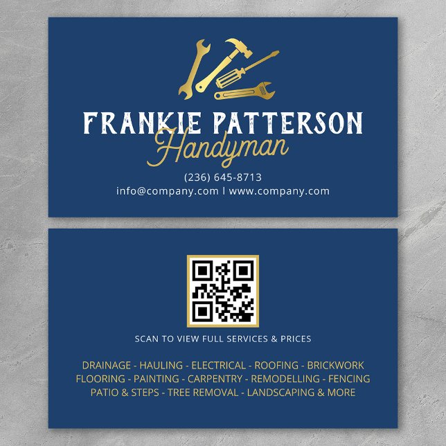 Tarjeta De Visita Blue Gold Handyman Repair & Maintenance QR Code (Subido por el creador)