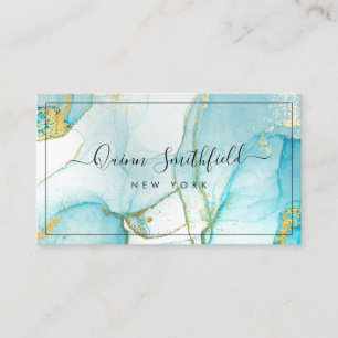 Tarjeta De Visita Blue Gold Splatt Watercolor