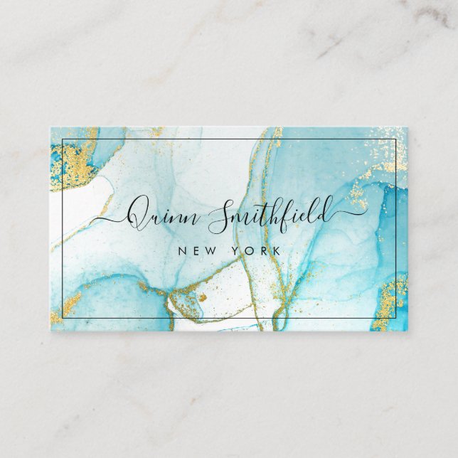 Tarjeta De Visita Blue Gold Splatt Watercolor (Anverso)