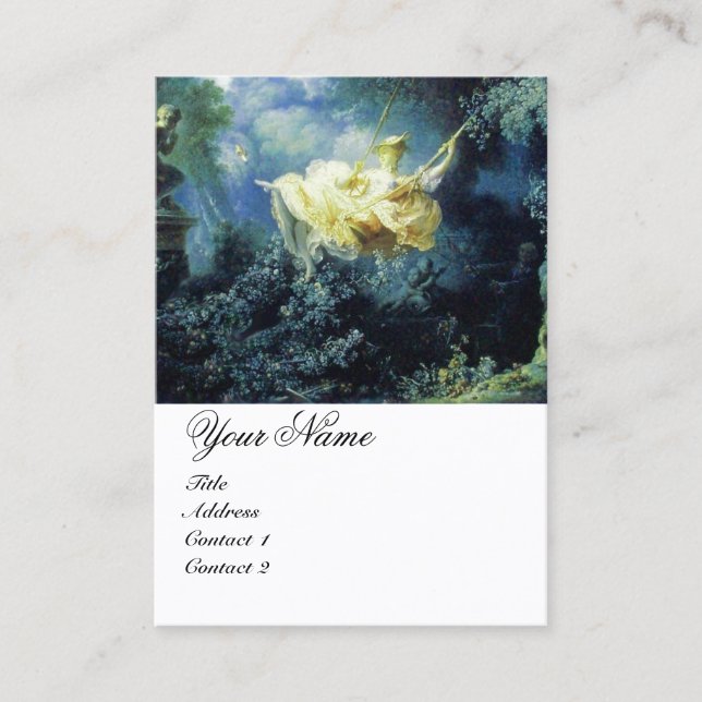 Tarjeta De Visita Blue Green Garden Yellow Rococo Lady en Swing (Anverso)