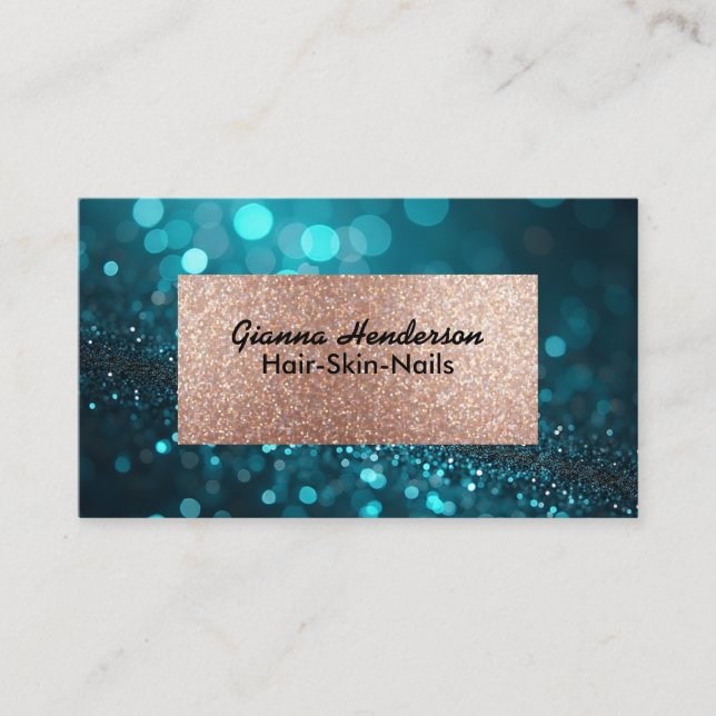 Tarjeta De Visita Blue Green Shiny Glitter And Gold  (Anverso)